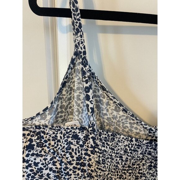 Gap Sun Dress Navy white Floral XL Adj straps rouched vneck button up beach boho - Picture 4 of 5